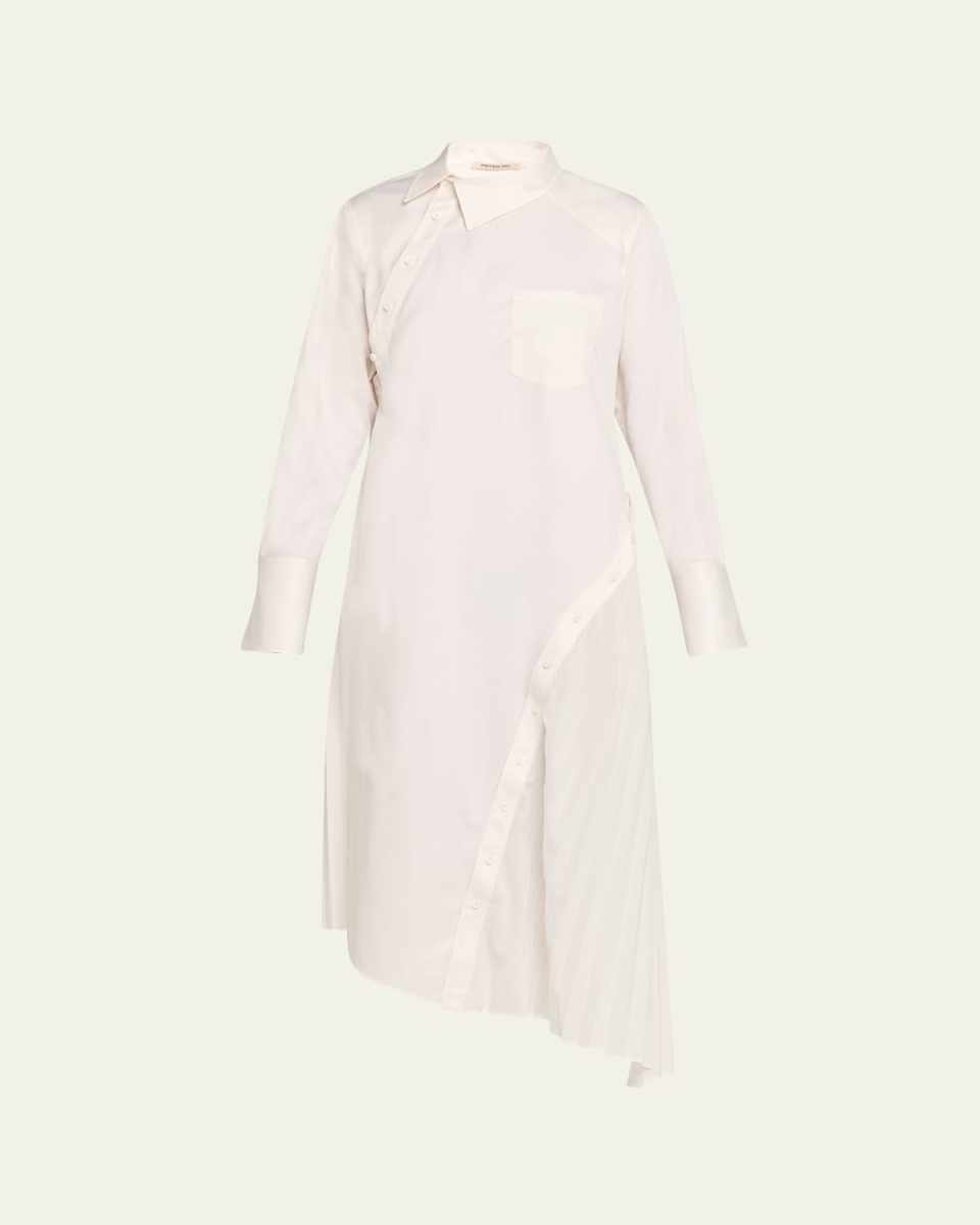 Marlow Asymmetric Button-Down Pleated Maxi Shirtdress
